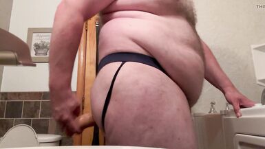 Fat Belly Chub takes Big Dildo in his jockstrap!