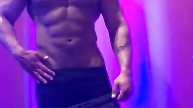 Bodybuilder Tanning Booth Strip Flex and Jerk