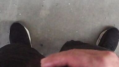 Flabby Bellied Dad Goes Outside and Jerks His Little Cock