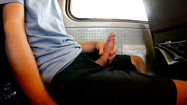 Exhibitionist Risky Jerk off on a Train, Heavy Cumshot all over Myself!