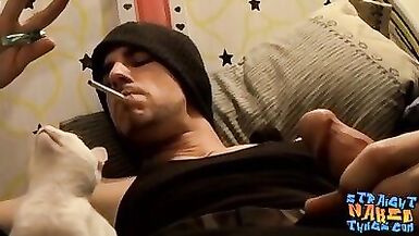 Inked thug Chain masturbates all the way until he cums hard