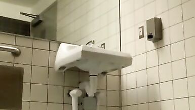 Arab hairy jock takes huge dick in public restroom. Deep fucking