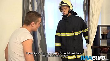 Gay Firefighter Porn - RAWEURO Firefighter Justin Brown Seduced By Facial Bareback ...